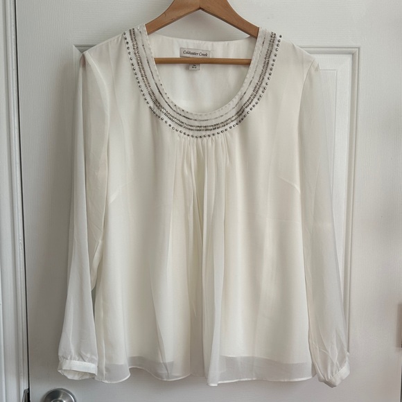 Coldwater Creek Tops - Coldwater Creek White Beaded Blouse